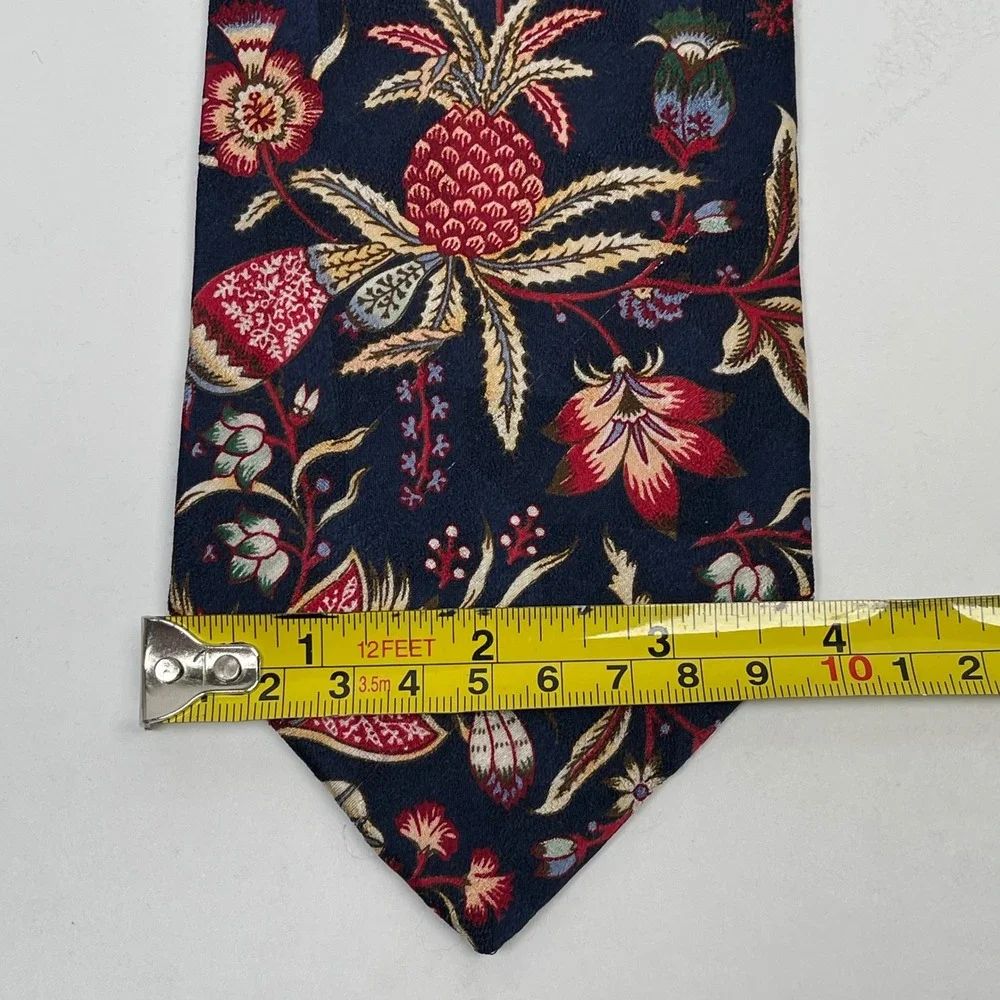Williamsburg Silk Tie Necktie Men Navy Blue Floral Pineapple Traditional Coastal